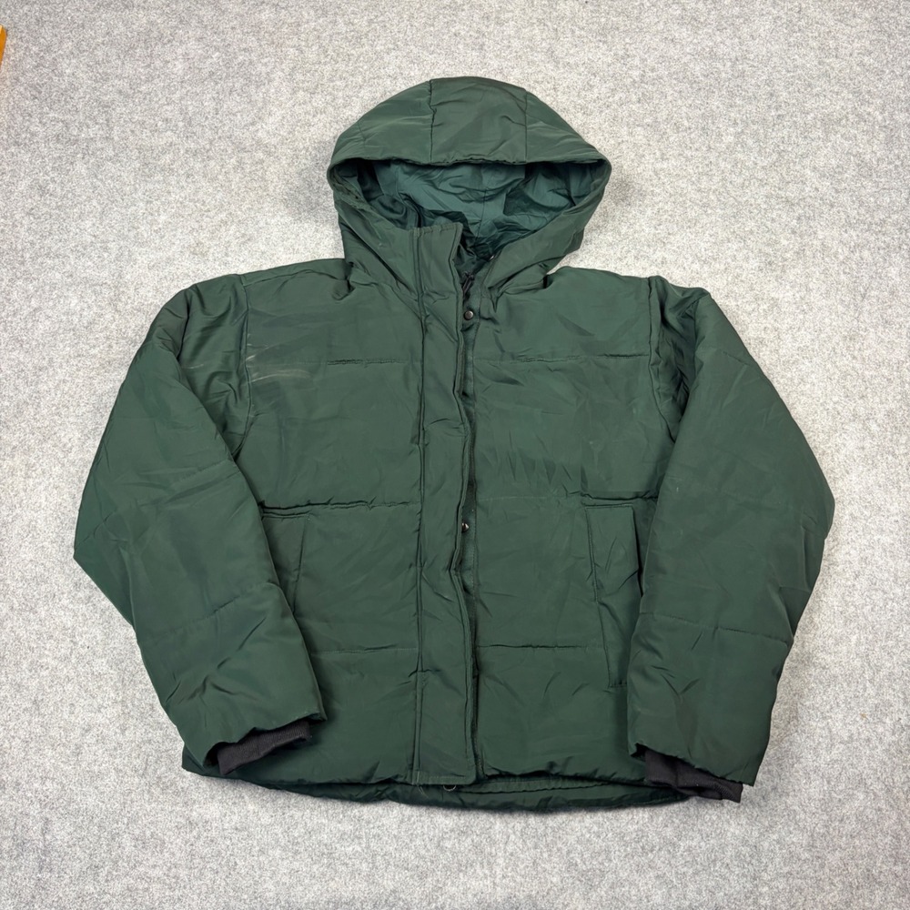 Unbranded Forest Green Puffer Jacket Hooded Quilted Insulated Coat Mens Small